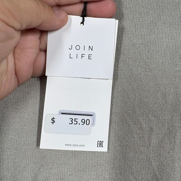 Zara Size Small Sweater Mock Neck Gray Corset Style Knit Two Toned Long Sleeves - Picture 8 of 10